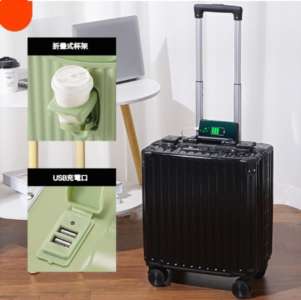 Popular multifunctional suitcase [20 inches] [688 aluminum frame classic black]