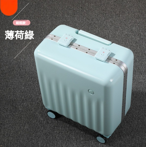 Popular multifunctional suitcase [18 inches] [aluminum frame-mint green]