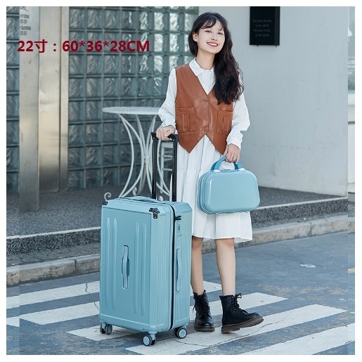 New universal wheel trolley suitcase with cup holder [grey blue (mother and sub-box)] (size: 22 inches: 60*36*28CM)