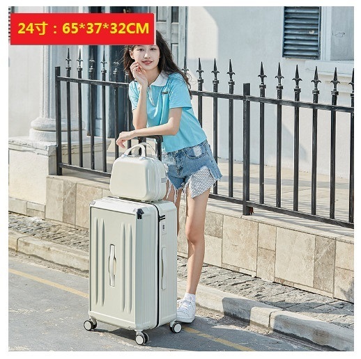 New universal wheel trolley suitcase with cup holder travel suitcase [white (mother and sub-box)] (size: 24 inches: 65*37*32CM)