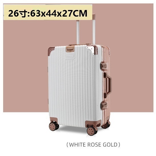 Hot Selling Silent Spinner Luggage [Hook Aluminum Frame Rose + White] (Size: 26 inches: 63x44x27CM)