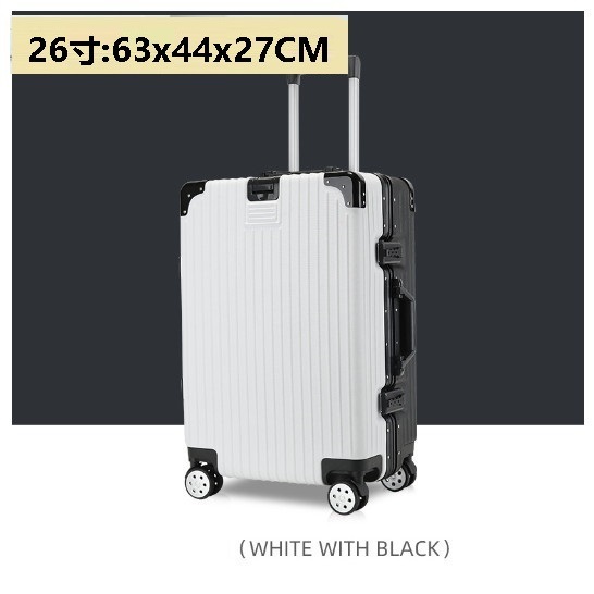 Hot Selling Silent Spinner Luggage [Hook Aluminum Frame Black + White] (Size: 26 inches: 63x44x27CM)