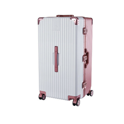Hot selling suitcase suitcase [large aluminum frame rose + white] (size: 26 inches: 37.5X35X70CM)