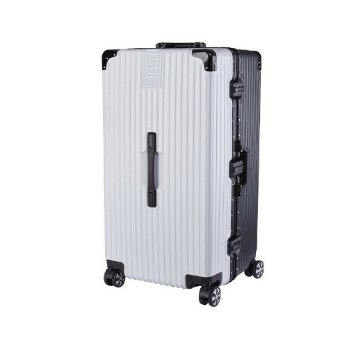 Hot selling suitcase suitcase [large aluminum frame black + white] (size: 26 inches: 37.5X35X70CM)