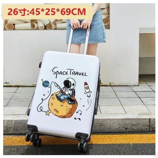 Hot Selling Spinner Suitcase [Space Fishing White] (Size: 26 inches: 45*25*69CM)