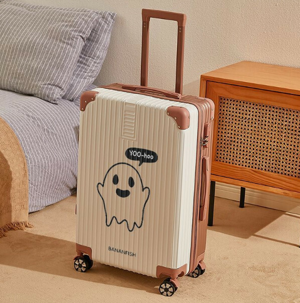 Popular swivel trolley suitcase [26 inches] [yoo zipper style - rose with white]