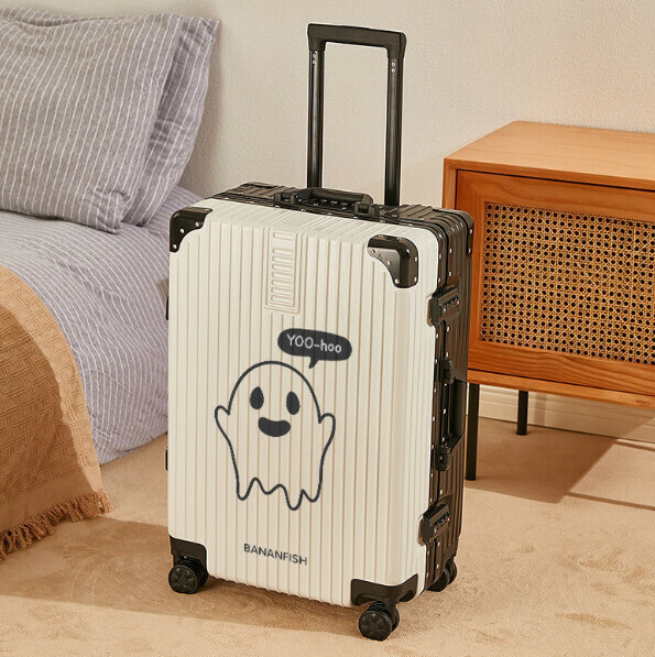 Popular swivel trolley suitcase [26 inches] [yoo aluminum frame style - black with white]