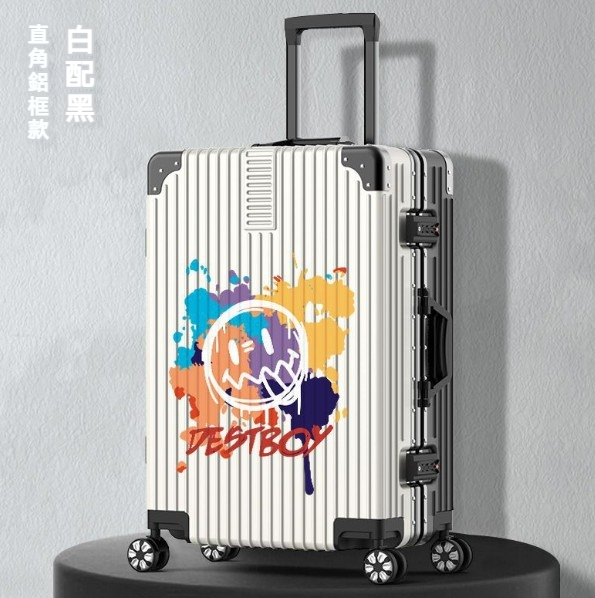 Popular large-capacity trolley suitcase [26 inches] [09 aluminum frame model-white with black]