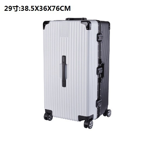 Popular travel suitcase [large aluminum frame black + white] (size: 29 inches: 38.5X36X76CM)