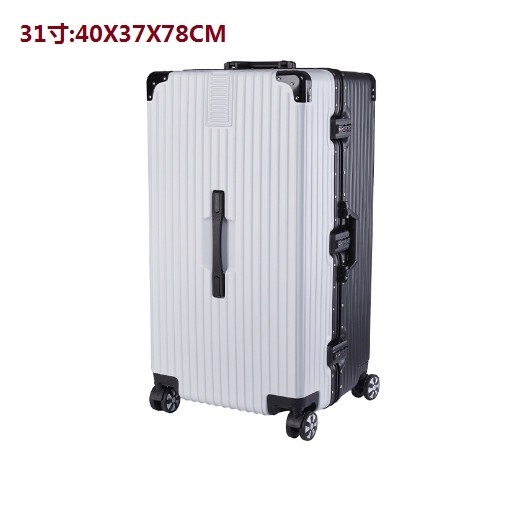 Popular suitcase luggage [large aluminum frame black + white] (size: 31 inches: 40X37X78CM)