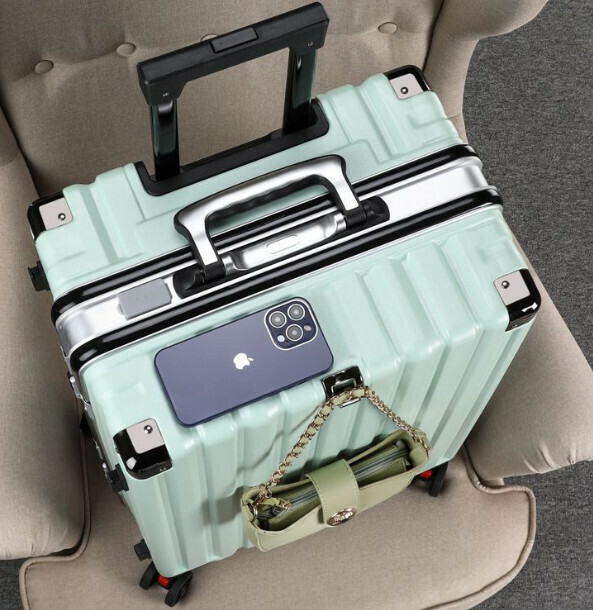 Popular large-capacity trolley suitcase [28 inches] [Thickened aluminum frame style-mint green]