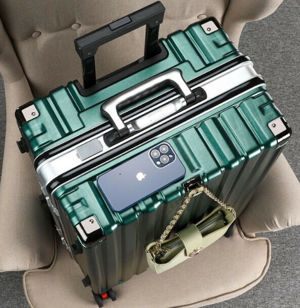 Popular large-capacity trolley suitcase [28 inches] [Thickened aluminum frame model-dark green]