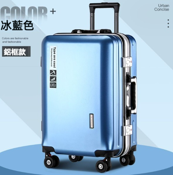 Popular swivel trolley suitcase [28 inches] [aluminum frame style - ice blue]