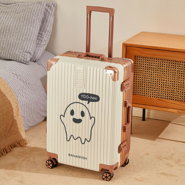 Popular swivel trolley suitcase [28 inches] [yoo aluminum frame model - rose with white]
