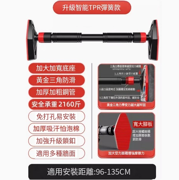 熱推健身器材門上單槓(【升級智能TPR彈簧款+水平儀】96-135cm/加厚管壁/承重1080KG)