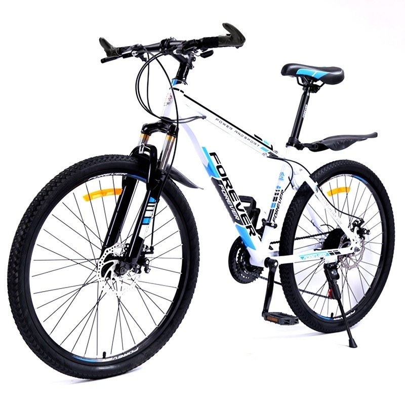 熱推27.5寸27速【身高165-195】變速山地車成人單車碟剎越野自行車(白藍色 輻条輪【鋼架】）