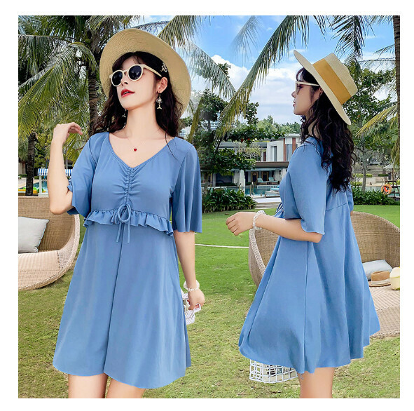 熱推連體裙式寬鬆泳衣【2XL-3XL】【水墨蘭】 (下單後聯絡客服確認發貨尺碼) 