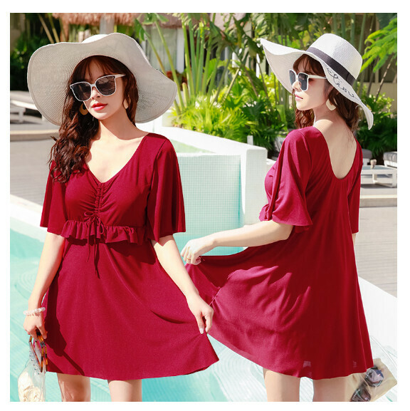 熱推連體裙式寬鬆泳衣【2XL-3XL】【棗紅】 (下單後聯絡客服確認發貨尺碼) 