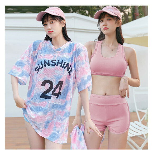 熱推分体式游泳衣【M-XL】【粉紅色三件套038852】 (下單後聯絡客服確認發貨尺碼) 