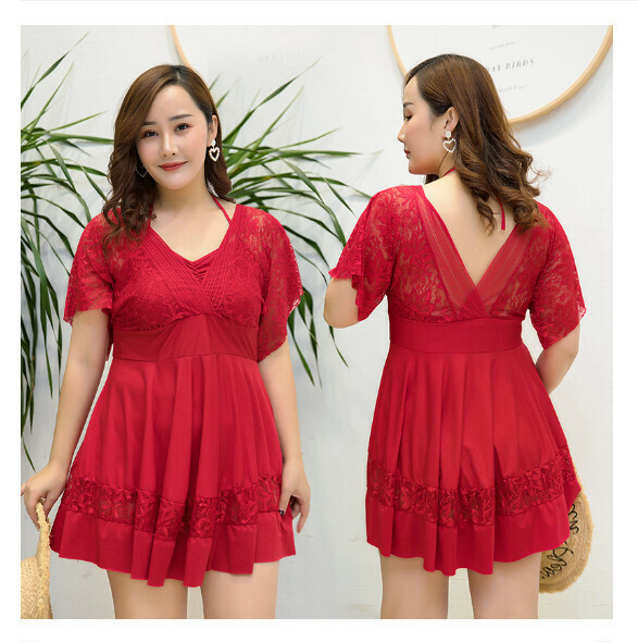 熱推連體裙式游泳衣【3XL-5XL】【紅色】 (下單後聯絡客服確認發貨尺碼) 
