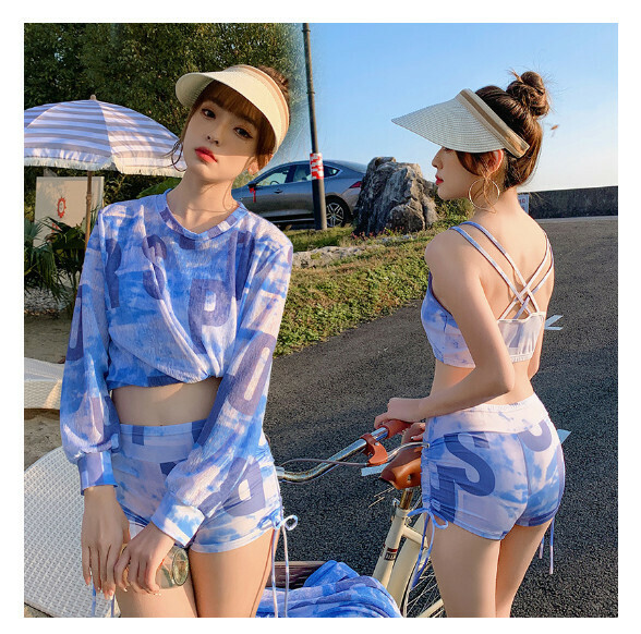 熱推分體長袖游泳衣【M-XL】【039928藍色】 (下單後聯絡客服確認發貨尺碼) 