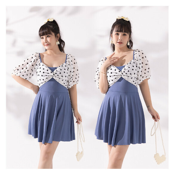 熱推連體裙式泳衣【3XL-5XL】【霧藍色】 (下單後聯絡客服確認發貨尺碼) 