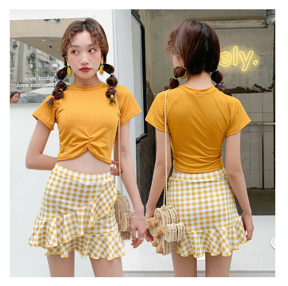 熱推分體式泳衣【S-XL】【黃色】 (下單後聯絡客服確認發貨尺碼) 