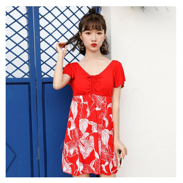 熱推連體裙式泳衣【L-2XL】【大紅】 (下單後聯絡客服確認發貨尺碼) 