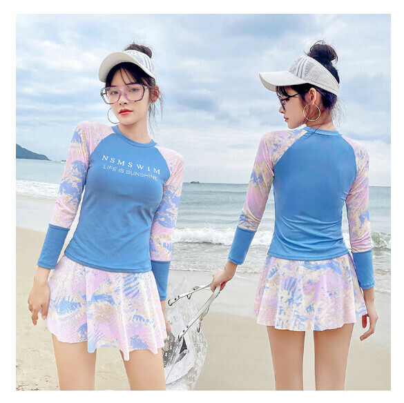 熱推分體式泳衣【S-L】【水墨蘭】 (下單後聯絡客服確認發貨尺碼) 
