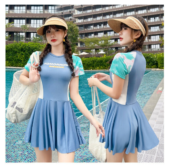 熱推連體式泳衣【S-L】【藍灰】 (下單後聯絡客服確認發貨尺碼) 