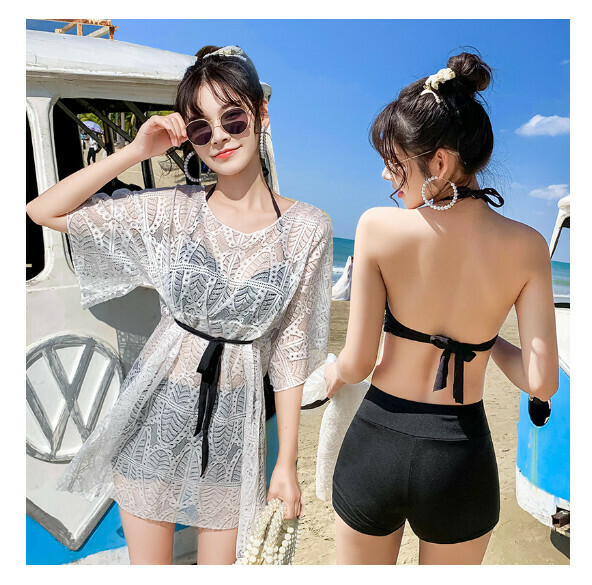 熱推蕾絲罩衫保守三件套泳衣【M-XL】【黑色】 (下單後聯絡客服確認發貨尺碼) 