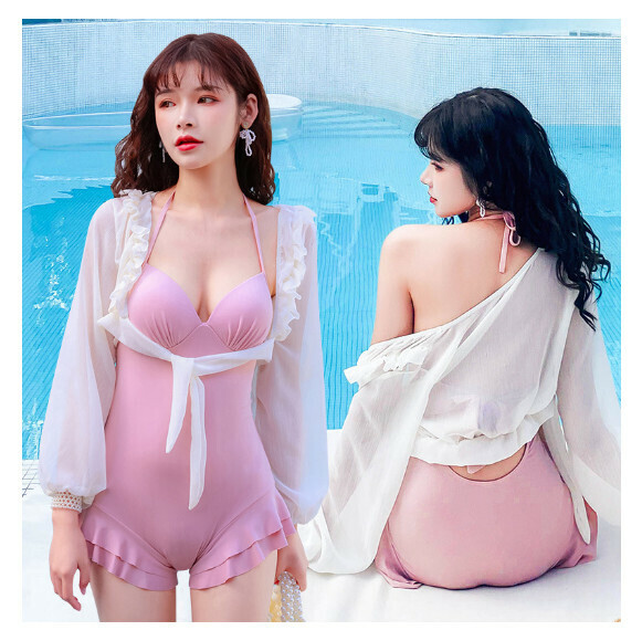 熱推連體式两件套泳衣【M-XL】【粉色】 (下單後聯絡客服確認發貨尺碼) 