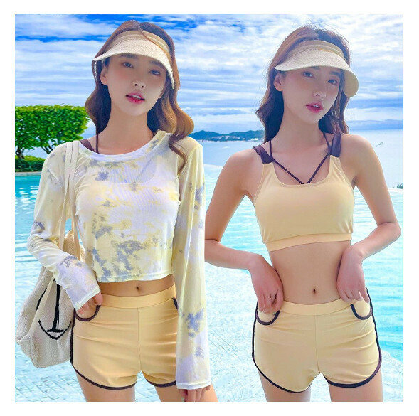 熱推分體式泳衣【L-XL】【058914淺黃色三件套】 (下單後聯絡客服確認發貨尺碼) 