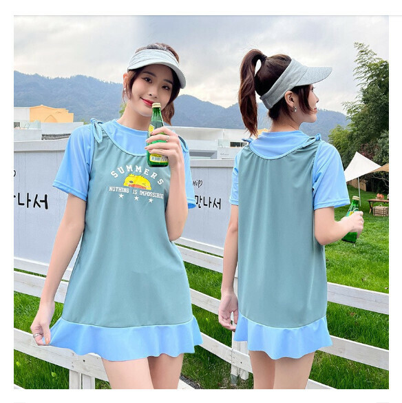 熱推分體式泳衣【XL-2XL】【092962三件套霧霾藍】 (下單後聯絡客服確認發貨尺碼) 