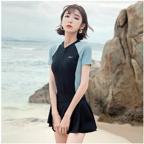 爆款保守連體女士泳裝（黑色【可拆裙款】）（M-3XL）（下單後跟客服聯系發貨的尺寸）