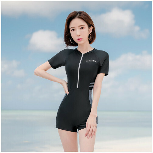 爆款保守連體女士泳裝（黑灰【平角褲款】）（XL）（下單後跟客服聯系發貨的尺寸）
