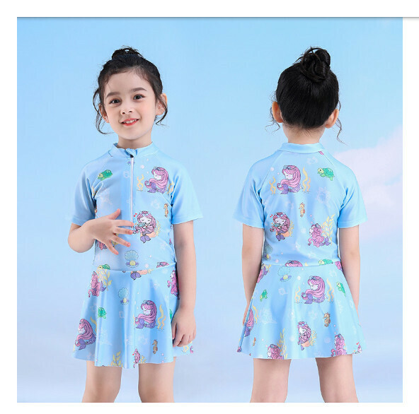 爆款兒童裙式泳衣【L-4XL碼】【湖藍色美人魚】 (下單後聯絡客服確認發貨尺碼) 