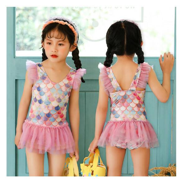 Popular children's one-piece swimsuit [one size fits all (weight 15-25 pounds)] [pink + light purple]
