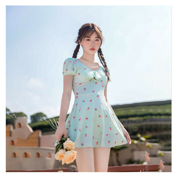 Popular children's one-piece swimsuit [One size fits all (recommended height 145-160CM, 70-95 lbs)] [Green (built-in chest pad)]