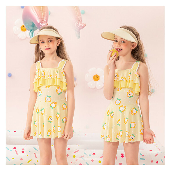 Popular children's one-piece swimsuit [One size fits all (recommended height 120-130CM, 40-50 lbs)] [Yellow]