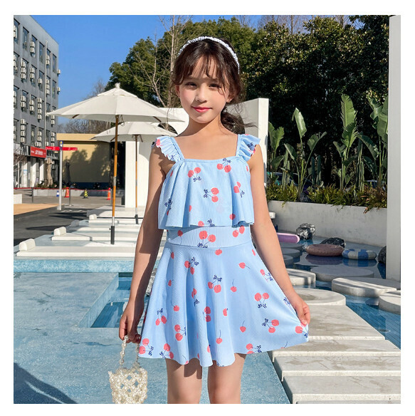 Popular children's one-piece swimsuit [One size fits all (recommended height 125-135CM, 35-55 lbs)] [Lake Blue]