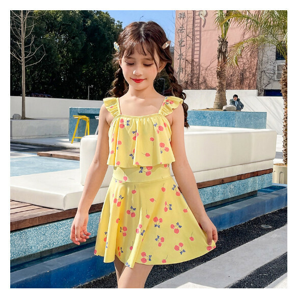 Popular children's one-piece swimsuit [One size fits all (recommended height 125-135CM, 35-55 lbs)] [Yellow]