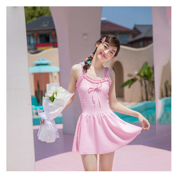 Popular children's one-piece swimsuit [One size fits all (recommended height 145-160CM, 75-90 lbs)] [Pink (built-in chest pad)]