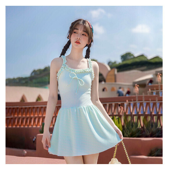 Popular children's one-piece swimsuit [One size fits all (recommended height 145-160CM, 75-90 lbs)] [Green (built-in chest pad)]