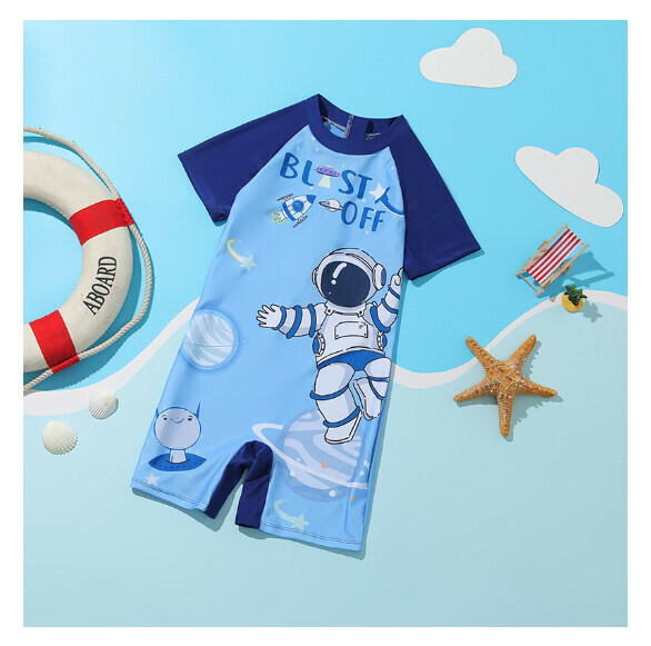 Popular children's one-piece swimsuit [L-2XL size] [Astronaut with lake blue bottom] (contact customer service after placing the order to confirm the delivery size)