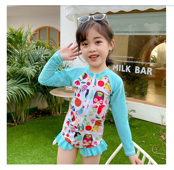 Popular children's one-piece swimsuit [110-130 sizes] [NT08878-Lake blue (with hood)] (contact customer service after placing the order to confirm the delivery size)