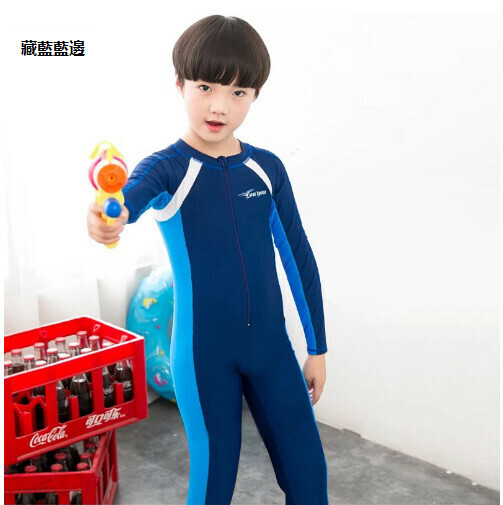 新款兒童連體泳衣（長款-湖藍）（M-2XL)（下單後跟客服聯系發貨的尺寸）