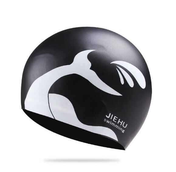 New silicone waterproof swimming cap [extra large fishtail silicone cap black]