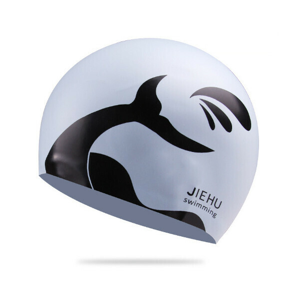 New silicone waterproof swimming cap [extra large fishtail silicone cap silver gray]