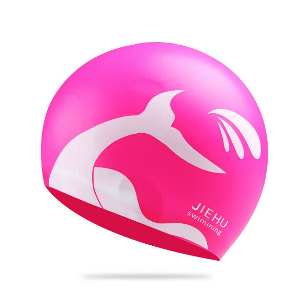 New silicone waterproof swimming cap [extra large fishtail silicone cap rose red]